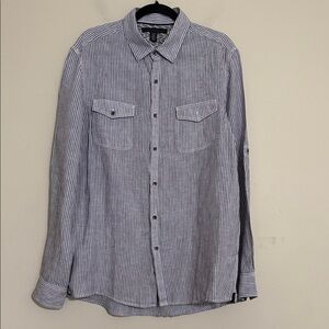 Kenneth Cole Men Black lavender Striped Shirt L/ G button down western festival